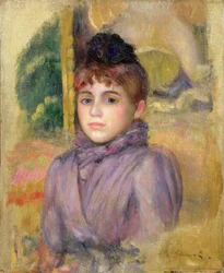 Vrouw in blauw met hoed, ca. 1885